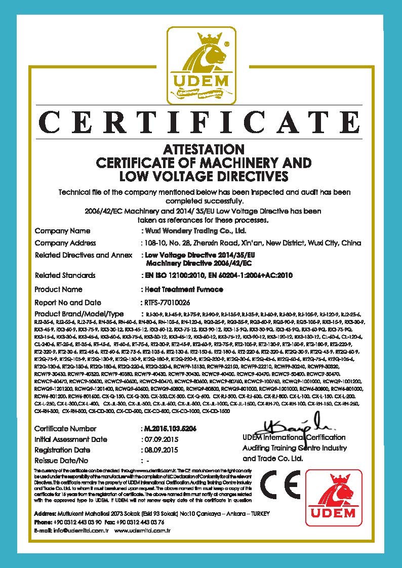 CINA Wuxi Wondery Industry Equipment Co., Ltd Sertifikasi